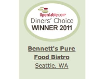 Bennett's Pure Food Bistro on Mercer Island:  Gift certificate for $100