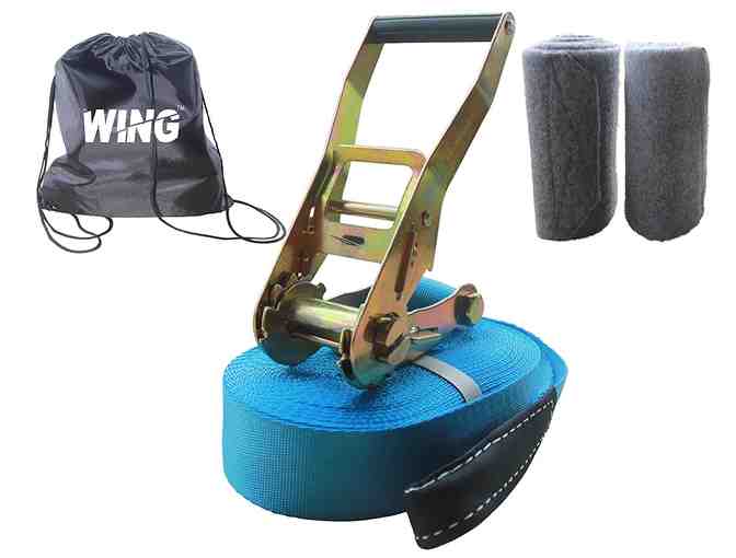 Wing Slackline Kit 49 Feet (15m) X 2 Inch (50mm). Includes Two Tree Protectors and Free Ca