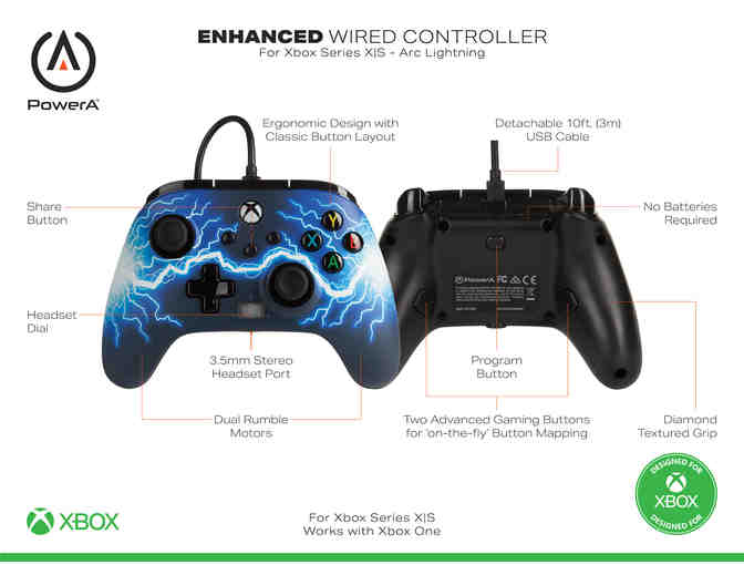 PowerA Enhanced Wired Controller for Xbox Series X|S - Arc Lightning