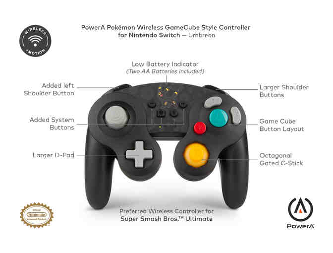 PowerA GameCube Style Wireless Controller for Nintendo Switch - Pokemon: Umbreon