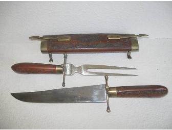 Vintage CARVING SET Hardwood KNIFE FORK Set