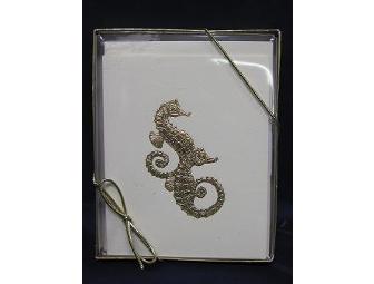 Beaded Seahorse and Gold Embossed Stationery