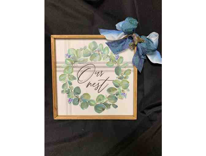 Hummingbird pin and 'Our Nest' painted picture