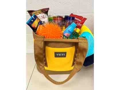 Yeti bag filled with beach accessories
