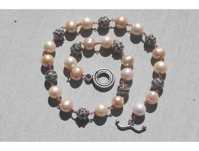 Creamy Pearls: JEMMS Freshwater Pearl and Sterling Silver Beads Necklace on Copper
