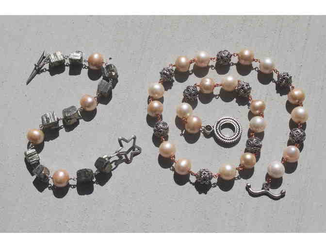 Creamy Pearls: JEMMS Pyrite and Freshwater Pearl on Sterling Bracelet