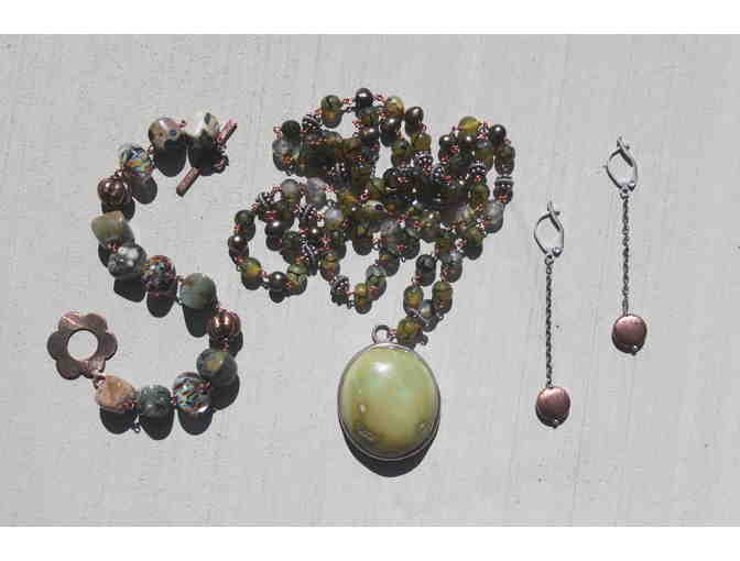 Copper Dreams: JEMMS Sterling Turquoise Pendant Necklace with Faceted Agate & Olive Pearls