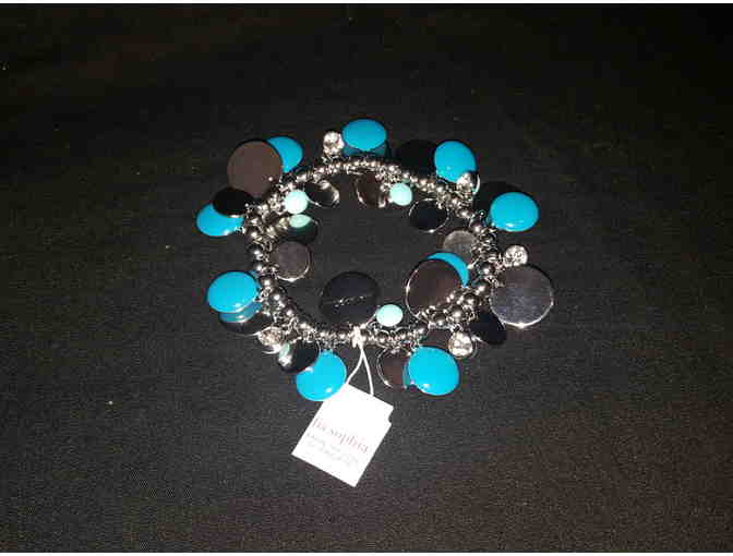 Jewelry--Brand New Lia Sophia Blue & Teal Stone and Crystal Silver Stretch Bracelet - Photo 1