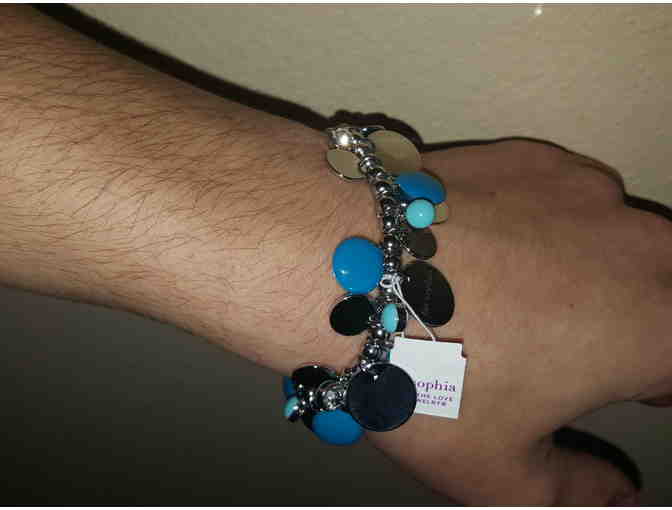Jewelry--Brand New Lia Sophia Blue & Teal Stone and Crystal Silver Stretch Bracelet - Photo 3