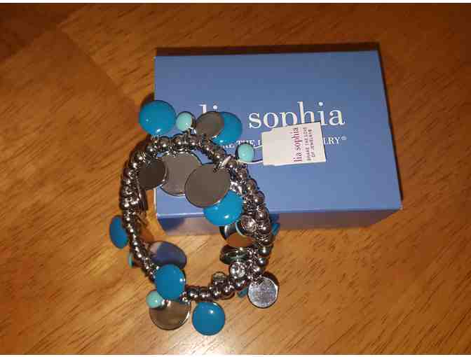 Jewelry--Brand New Lia Sophia Blue & Teal Stone and Crystal Silver Stretch Bracelet