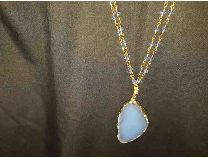 Jewelry--Stunning Agate and Blue Crystal Adjustable Necklace 40' or 23' w Pendant