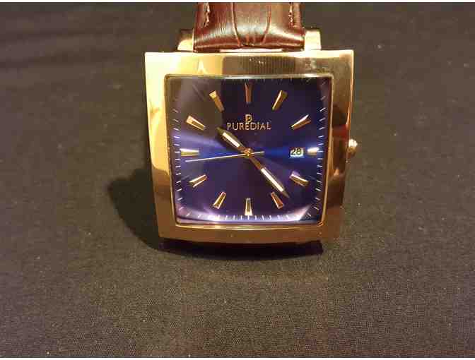 Jewelry--Men's PureDial Square Legacy Blue Face Rose-Gold Colored Watch