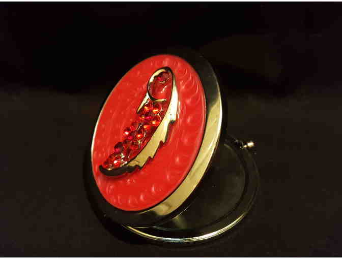 Jeweled Compact--Double Mirror Compact with Crystal Flowers and Red Enamel