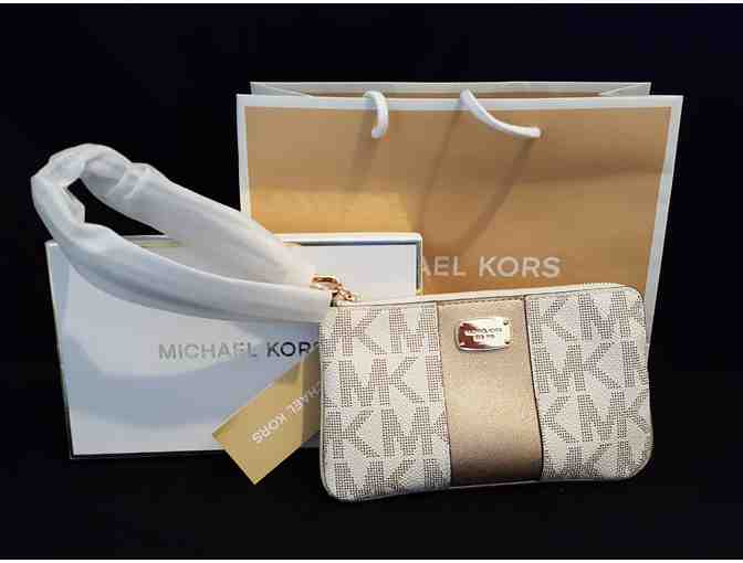 Handbags--New Michael Kors Wristlet Met Center Stripe Vanilla/Pale Gold - Photo 1