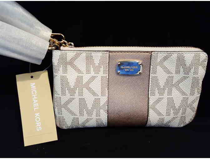 Handbags--New Michael Kors Wristlet Met Center Stripe Vanilla/Pale Gold - Photo 2