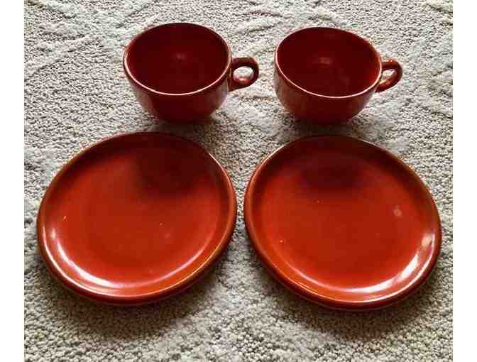 Catalina Pottery Toyon Red Cup and Dessert Plate Set with Stands