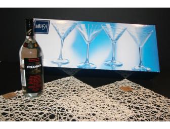 Mikasa Cut Glass Martini Glasses with Placemats and Stoli Vodka