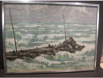 Carl Zimmerman Oil-Board 'Pier Fishing' - framing by Terry Boyle
