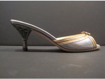 Prada Silver and Gold Mules with decorative stone set in heel Size 36.5 (7.5)