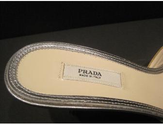 Prada Silver and Gold Mules with decorative stone set in heel Size 36.5 (7.5)