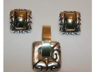 Signed ZINA Sterling Silver/14k Gold Earrings and Matching Pendant