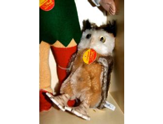 MARGARETE STEIFF TILL EULENSPIEGEL DOLL WITH PLUSH OWL AND STEIFF BOOK