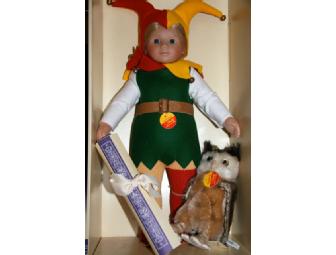MARGARETE STEIFF TILL EULENSPIEGEL DOLL WITH PLUSH OWL AND STEIFF BOOK