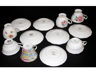 ANTIQUE FINE BONE CHINA CUPS AND SAUCERS