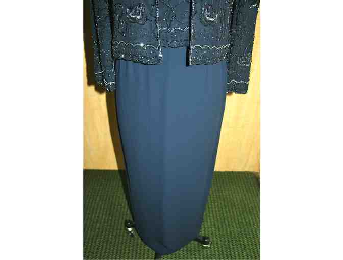 Navy Blue Beaded Evening Dress with Jacket