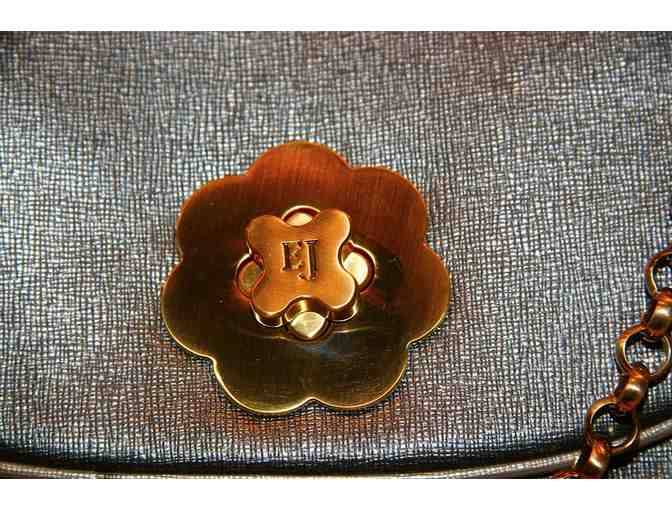 Eric Javits Silver Metallic Handbag with Gold Detail