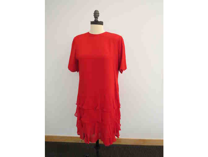 Lihli Red Silk Ruffled Cocktail Dress