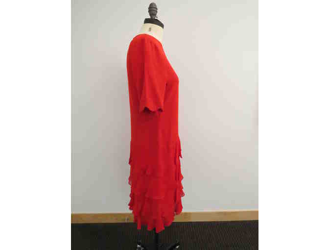 Lihli Red Silk Ruffled Cocktail Dress