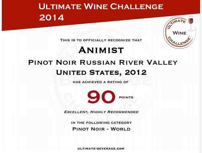 3 Bottles of Animist Pinot Noir - Rated as 'Excellent' at the 2014 Ultimate Wine Challenge