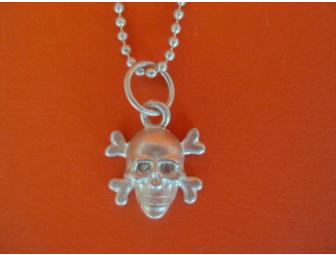 Sterling Silver and Diamond Skull Pendant on Silver Chain