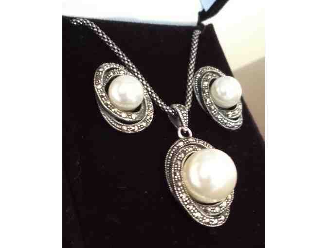 Sterling Silver Marcasite and Pearl Set
