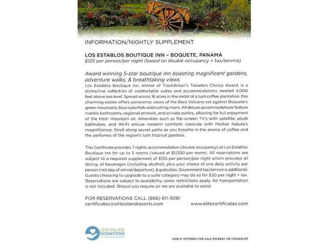 7 Nights in Boquete, Panama at Los Establos Inn