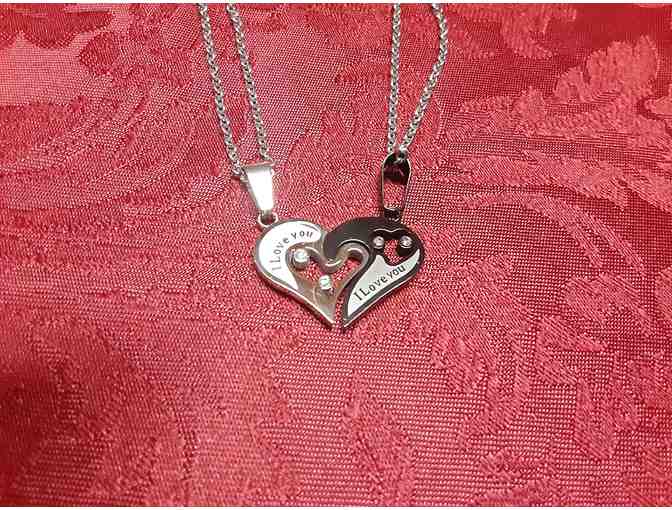 Jstyle His & Hers Interlocking Heart Necklace