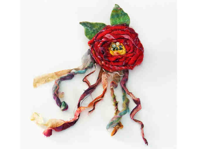 Felted Rose Pin and Echo brand Red Radiance Wrap/Scarf - Photo 1