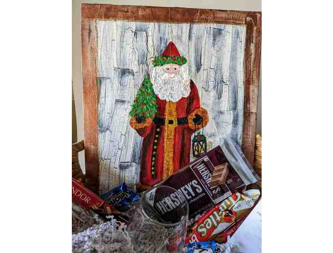 Gift Basket from Rony's Place with Chocolate, Wine, Santa Painting and Gift Card