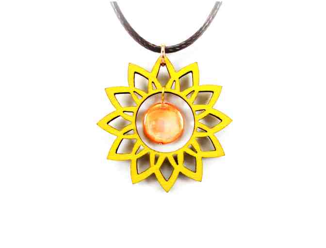 Sunflower Earring and Necklace Set by Claire Lorts (wood and mother of pearl)