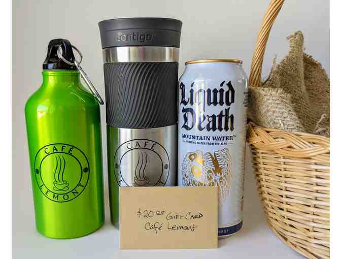 Basket from Cafe Lemont with Reusable Bottle, Coffee Cup and $20 Gift Card