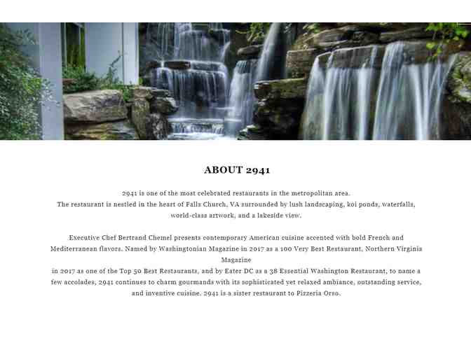 2941 Restaurant Chef's Tasting Menu + Wine Pairing Included (4 Guests)