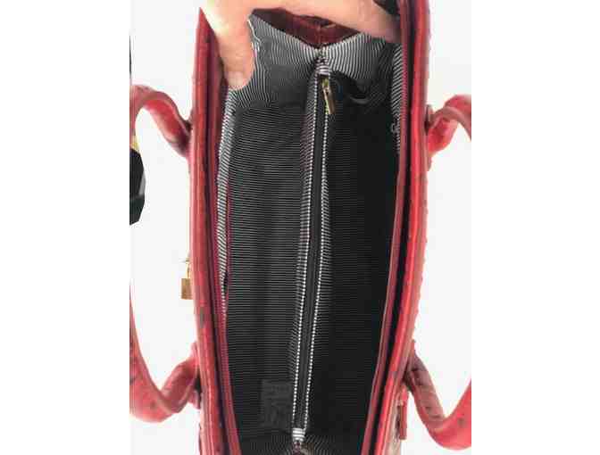 AAA LIVE BIDDING ONLY! Deep Red Faux Alligator beautifully textured gold hardware