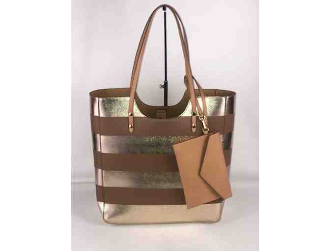 Madison West Gold & Taupe Stripe Tote