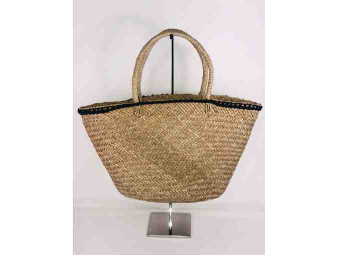 Straw tote black, brown & cream