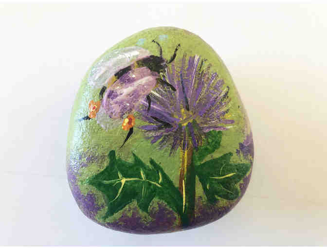 Natural Stone Paperweight Embellished with Hand-Painted Pollinator Vignette
