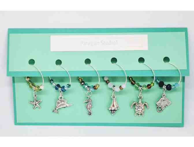 Ocean Theme Beautiful Wine Charms with Matching Bookmark