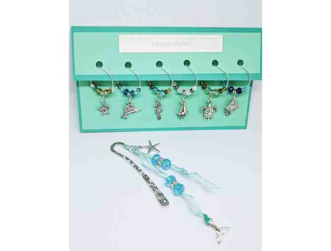 Ocean Theme Beautiful Wine Charms with Matching Bookmark