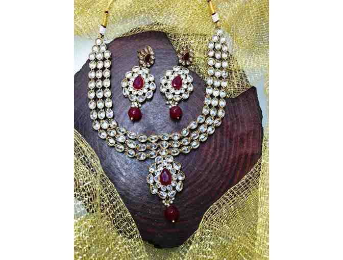 Sia Reverse American Diamonds And Ruby Droplets set