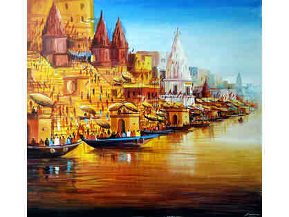 Morning Varanasi Ghats - Painting by Samiran Sarkar